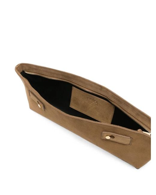 Erika Cavallini Semi Couture Brown Suede Clutch Bag