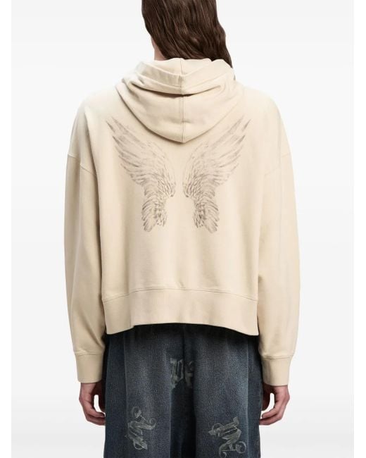 Palm Angels Natural Portrait-Print Cotton Hoodie for men