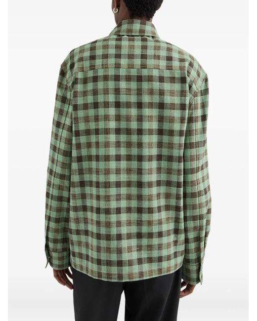 Jil Sander Green Checked Shirt for men