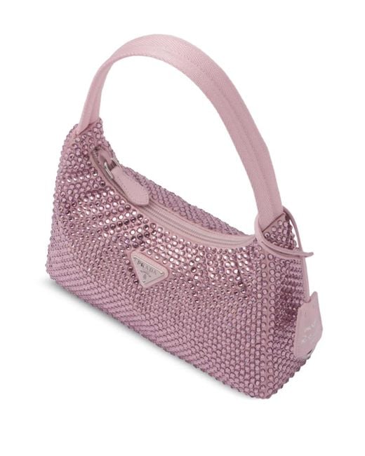 Mini Sac Re-Edition À Ornements En Cristal Prada en coloris Pink