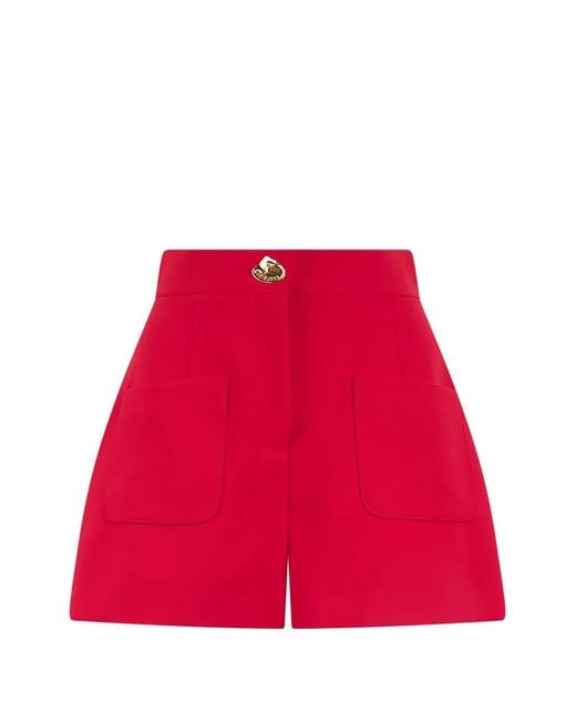 Moschino Red Logo-Button Patch-Pocket Shorts