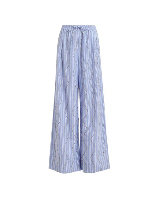Essentiel Antwerp Blue Jendall Rhinestone-Embellished Striped Trousers