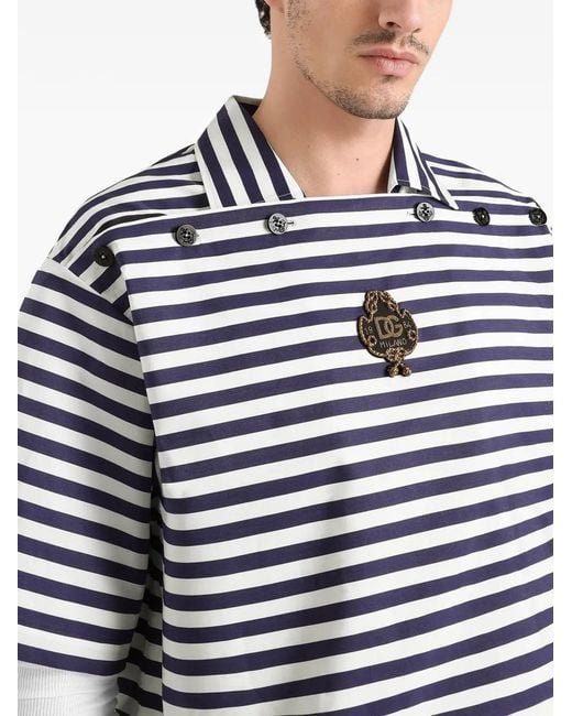 Dolce & Gabbana Blue Striped Cotton Polo Shirt for men