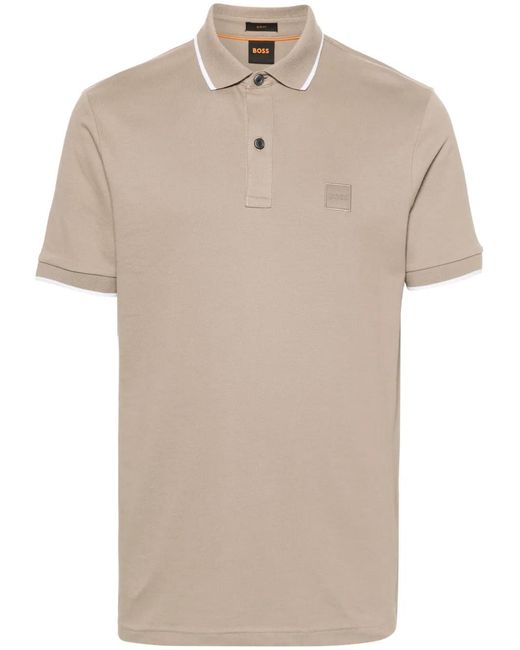 Boss Natural Logo-Patch Piqué Polo Shirt for men