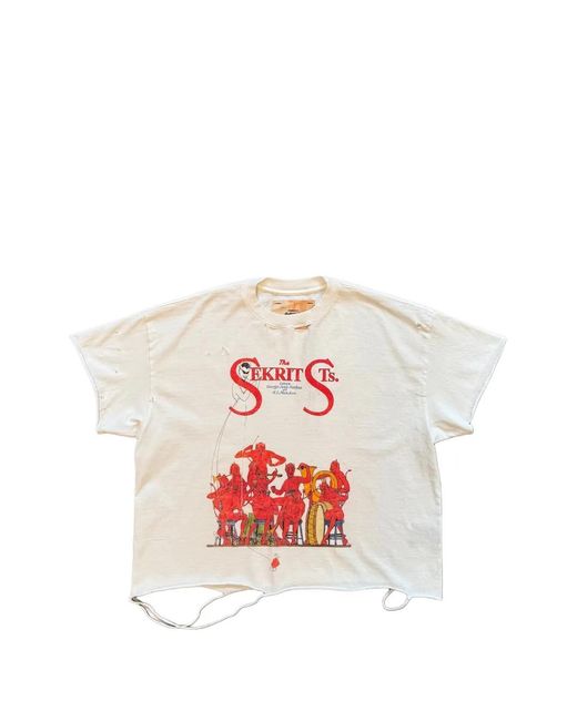 SEKRIT White Distressed Graphic-Print T-Shirt for men