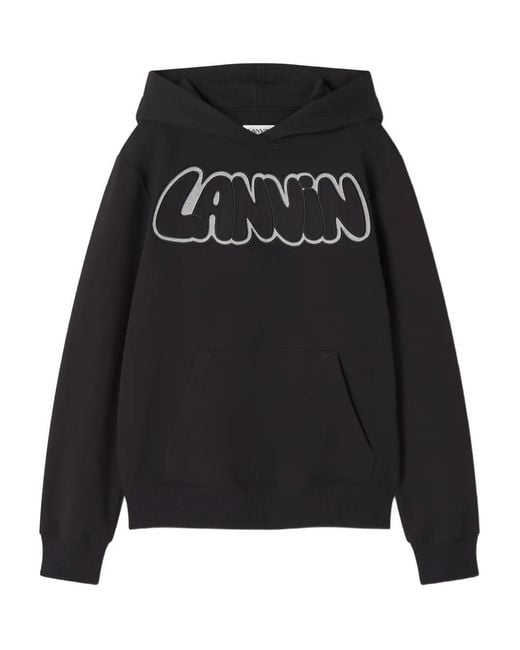 Lanvin Black Embroidered Logo Hoodie for men