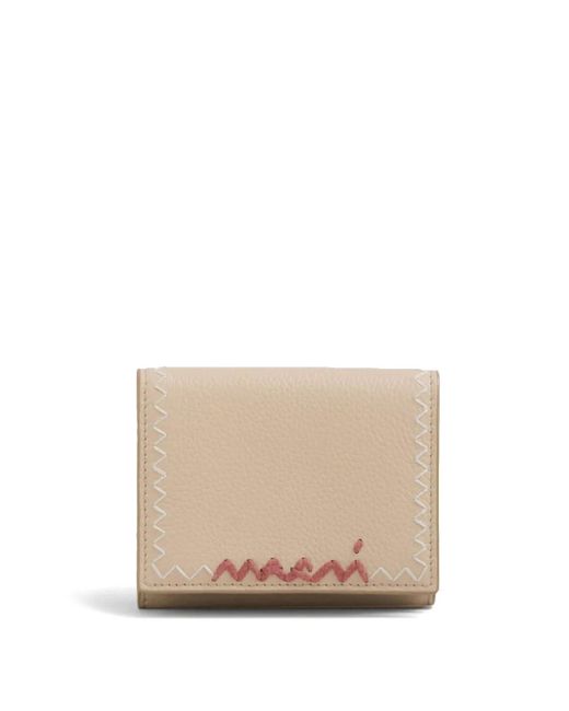 Marni Natural Leather Trifold Wallet With Logo