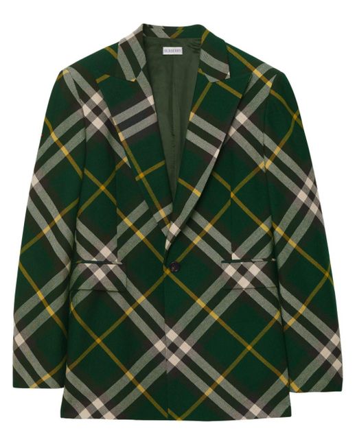 Burberry Green Wool Check Tailored Blazer for men