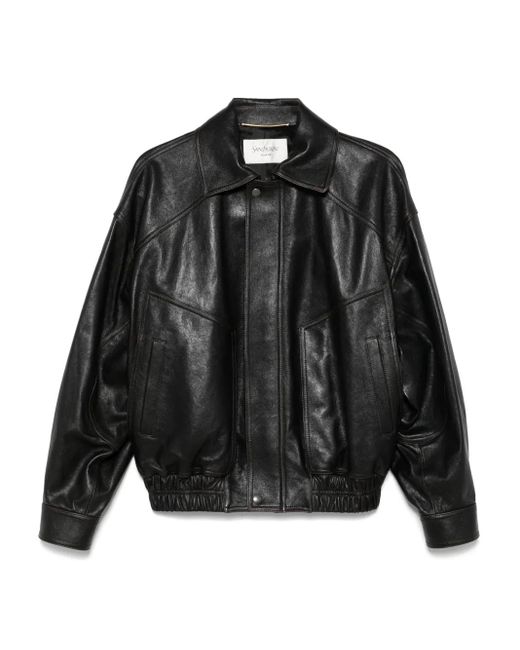 Saint Laurent Black Leather Bomber Jacket