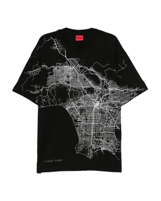 HUGO Black Graphic-Printed T-Shirt for men
