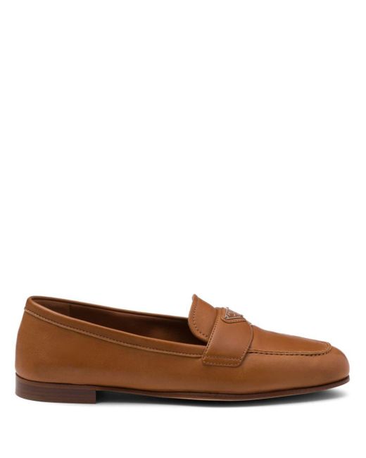 Prada Brown Triangle-logo Leather Loafers