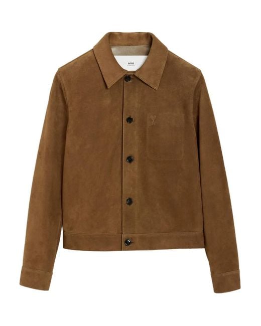 Chaqueta Ami de Coeur de piel con botones AMI de hombre de color Brown