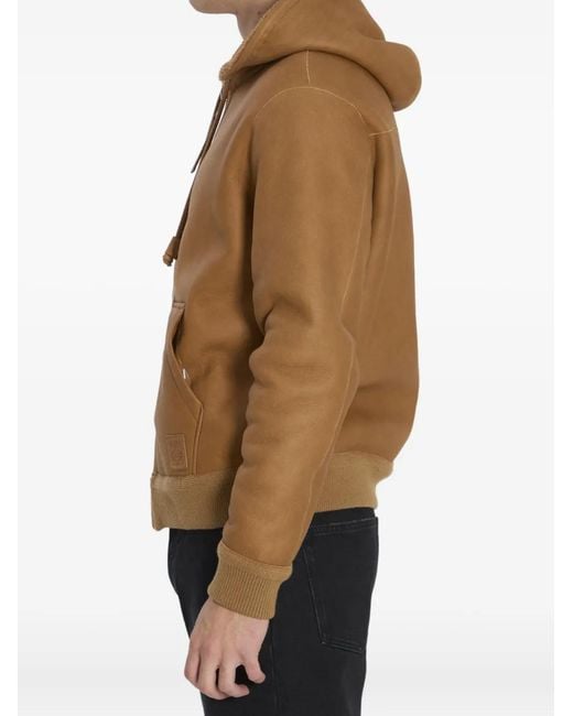 Logo-Appliquéd Shearling Hooded Jacket di Loewe in Brown da Uomo