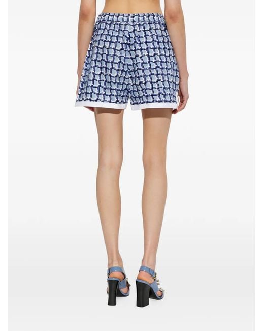 Marni Blue Geometric-Print Elasticated-Waistband Shorts