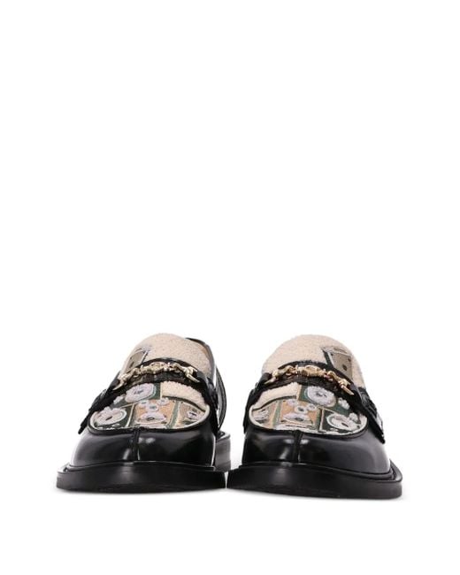 Filling Pieces Black Leather Patterned Loafers for men