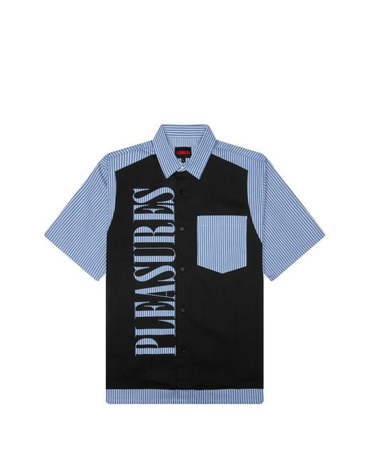 Pleasures Blue Logo-Print Striped Shirt for men