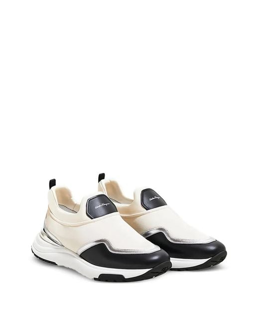 Ferragamo White Slip-On Panelled Sneakers