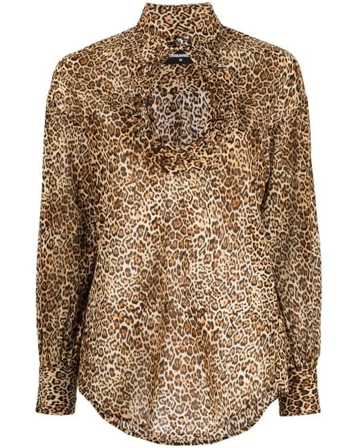 DSquared² Brown Bluse Mit Leoparden-Print