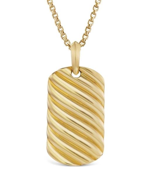 David Yurman Metallic 18kt Yellow Gold Sculpted Cable Tag Necklace Charm for men