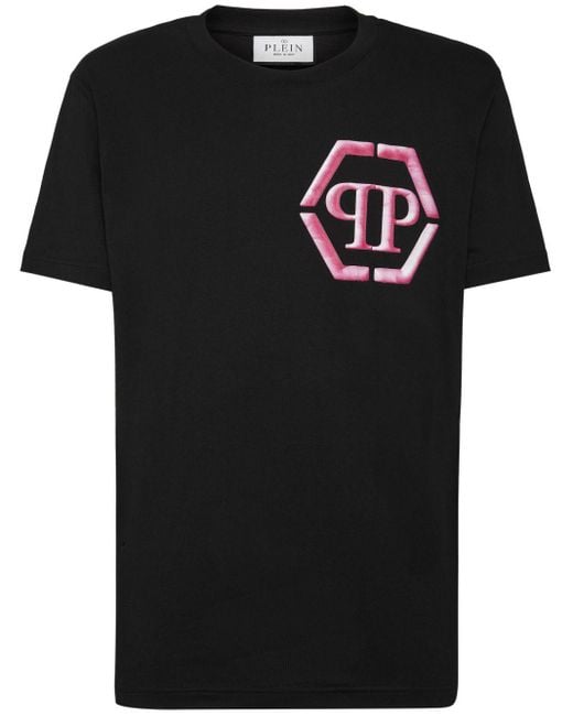 メンズ Philipp Plein Hexagon ロゴ Tシャツ Black