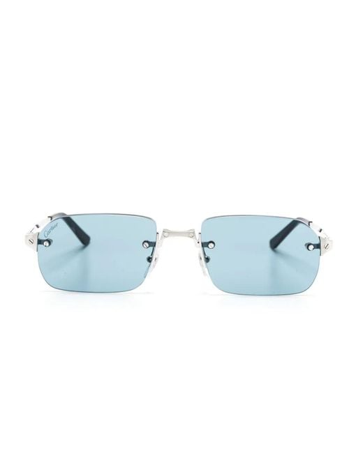 Cartier Blue Santos Rectangle-Frame Sunglasses