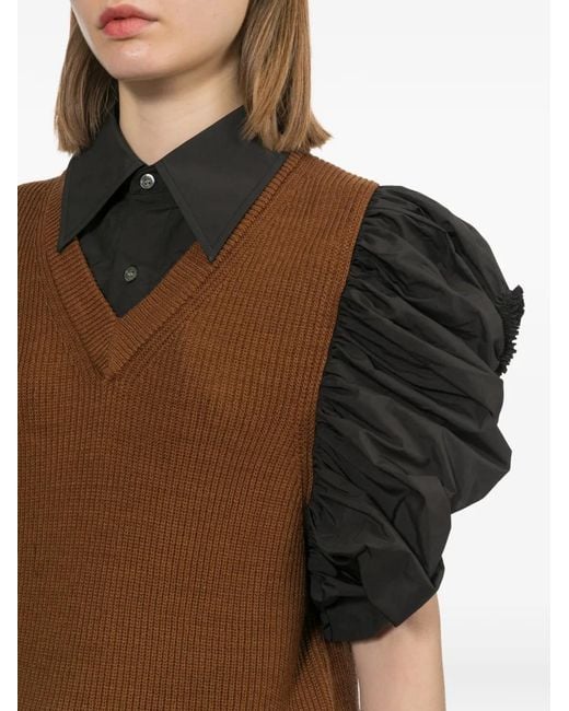 Toga Brown Faux-Collar Ruffled Top