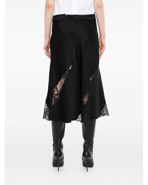 McQueen Black Lace-Trim Asymmetric Skirt