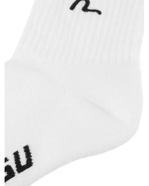 Evisu White Seagull-Embroidered Logo-Print Socks