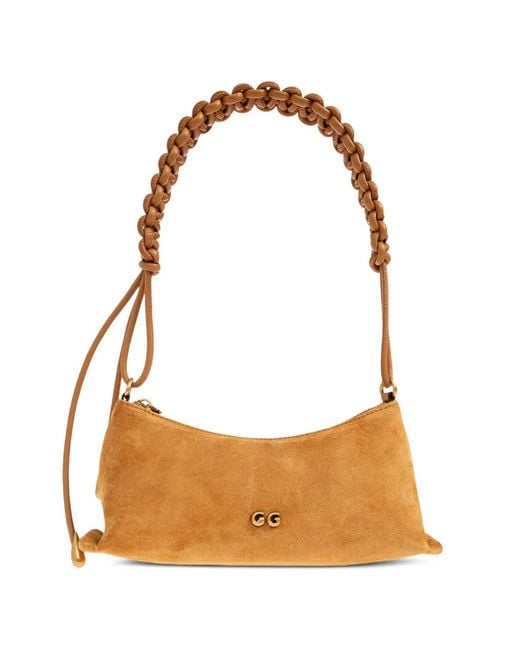 Cult Gaia Metallic Osa Braided-Handle Suede Shoulder Bag