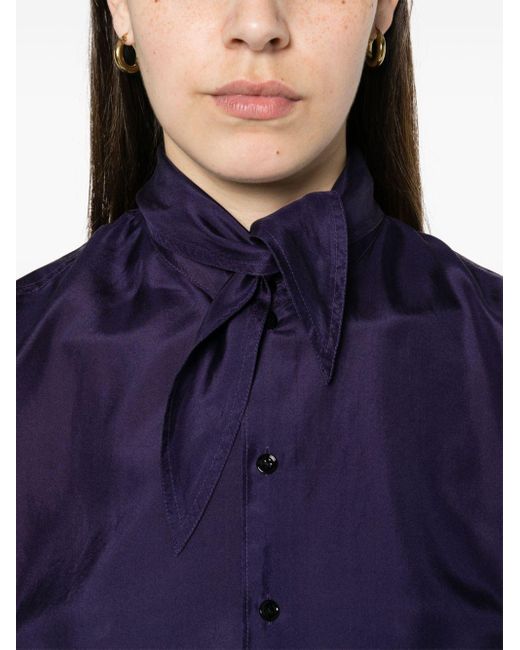 Lemaire Blue Scarf-detail Silk Shirt