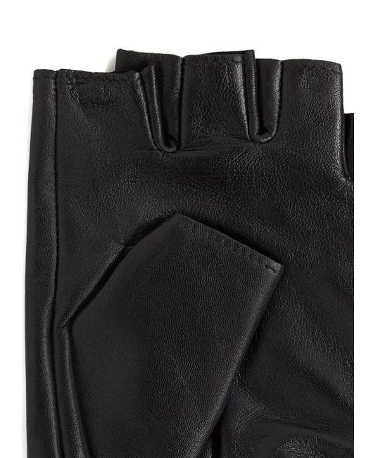 Karl Lagerfeld Black Monogram Fingerless Leather Gloves for men