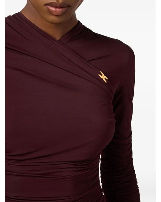 Elisabetta Franchi Midi-Jurk Met Ruches in het Purple