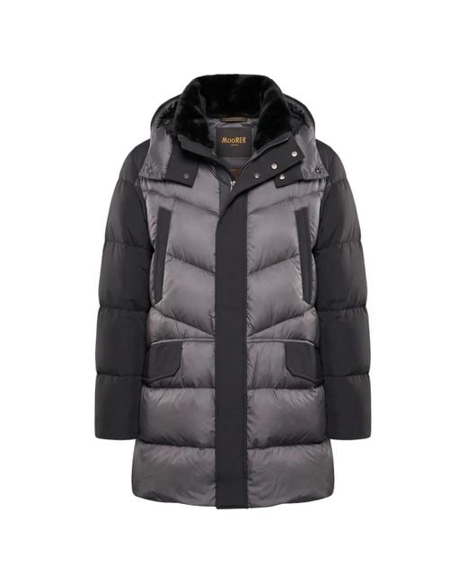 Moorer Gray Albert-Shk Fur-Trimmed Hooded Padded Coat for men