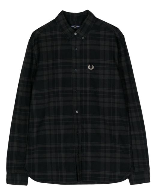 Fred Perry Black Logo-embroidered Check-print Shirt for men