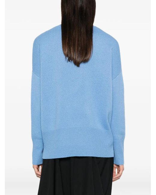 Lisa Yang Blue Mila Ribbed-Knit Crew-Neck Sweater