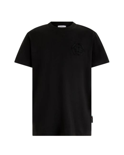 Philipp Plein Black Logo-Embroidered T-Shirt for men