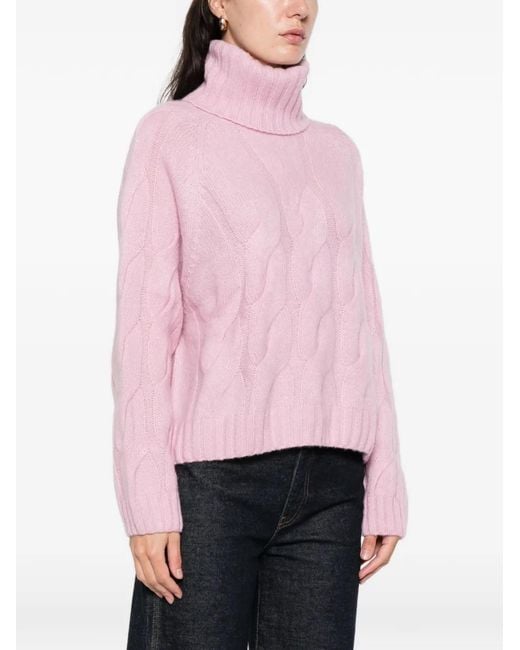 Allude Pink Cable-Knit Roll-Neck Sweater