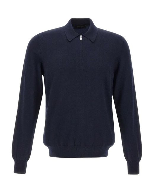 Gran Sasso Blue Half-Zip Long-Sleeve Polo Shirt for men