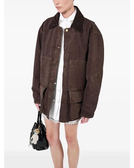 Veste En Toile À Col Lainé Prada en coloris Brown