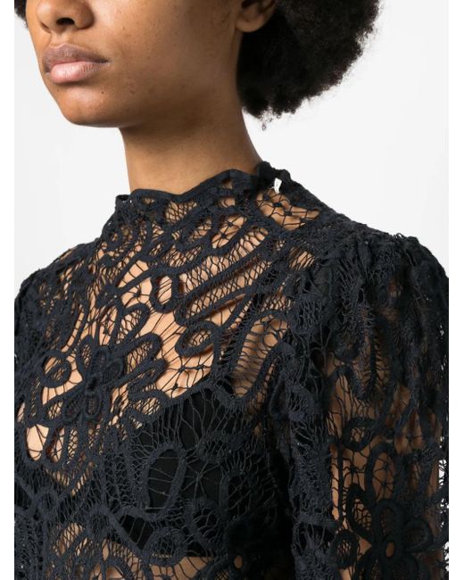 Isabel Marant Black Neline Lace Long-Sleeve Top