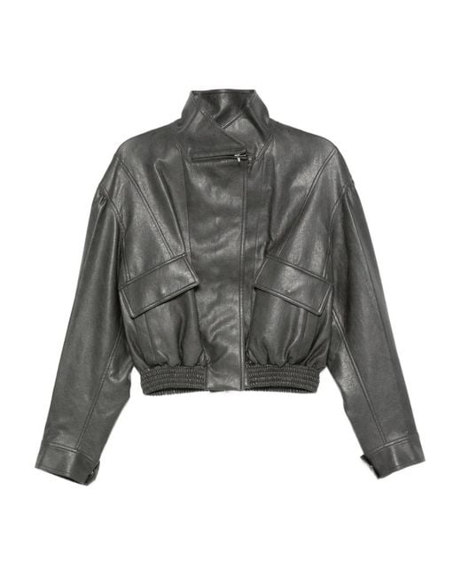 Low Classic Gray Flap-Pocket Leather Jacket