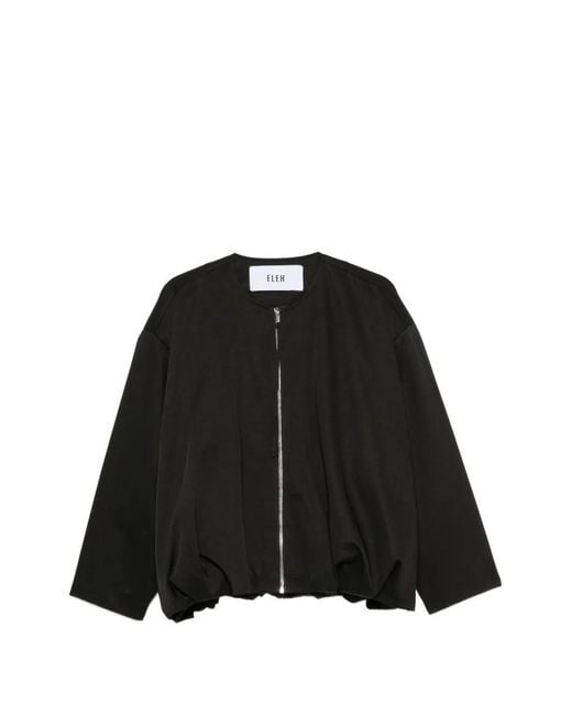 ELEH Black Collarless Zip-Up Jacket