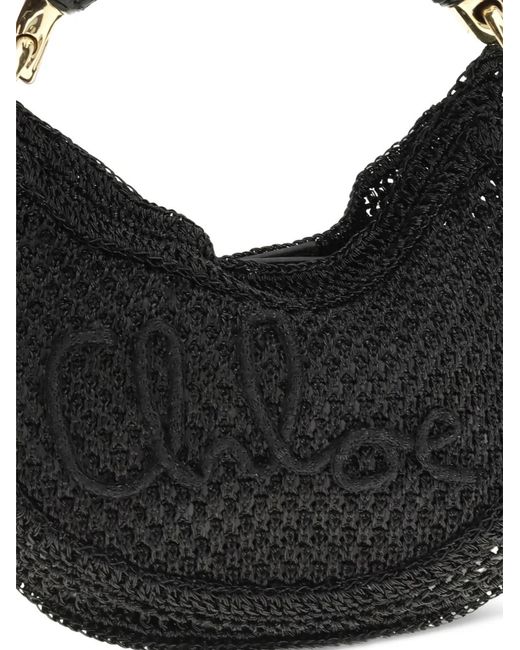 Chloé Black Summer Banana Raffia Logo Mini Bag