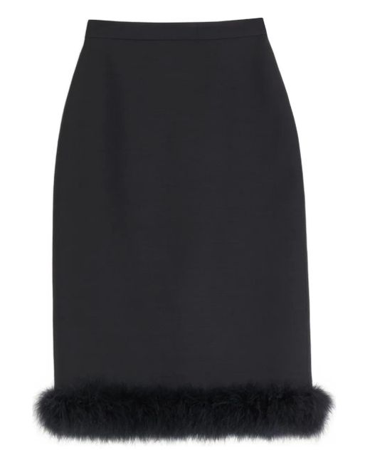 Valentino Garavani Black Crepe Couture Midi Skirt With Feathers