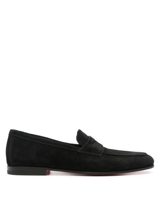 Santoni Black Carlo Suede Loafers for men