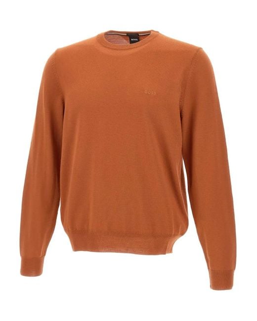 Maglione Girocollo Con Ricamo di Boss in Brown da Uomo