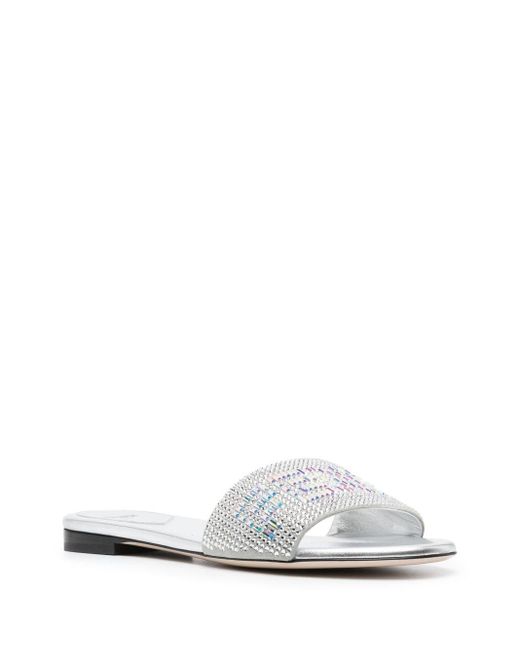 Fendi White Crystal-embellished Leather Sandals