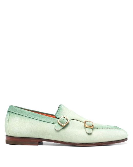 Santoni Green Gradient-effect Suede Monk Shoes for men