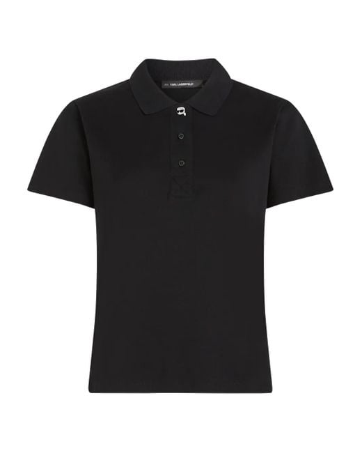 Karl Lagerfeld Black Ikon Button Polo Shirt