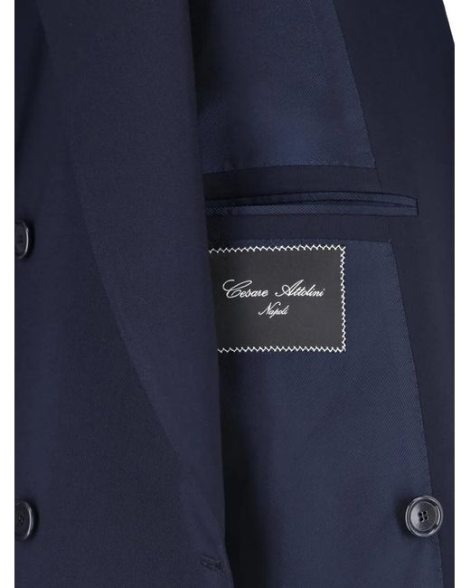 Cesare Attolini Blue Double-Breasted Suit for men